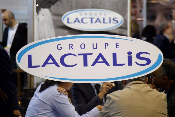 Logo of the dairy group Lactalis are seen at the food exhibition Sial in Villepi