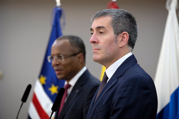 Clavijo durante la rueda de prensa junto al primer ministro de Cabo Verde
