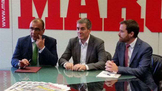 Juan Ignacio Gallardo, Fernando Clavijo e Isaac Castellano en la sede de Marca
