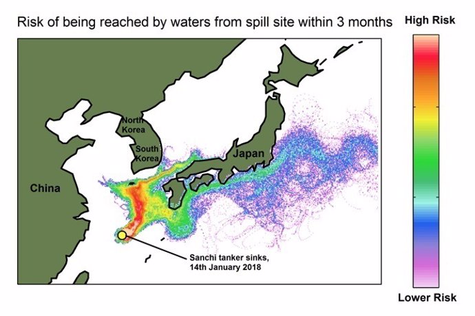 El crudo vertido por el petrolero 'Sanchi' podría alcanzar Japón en un mes