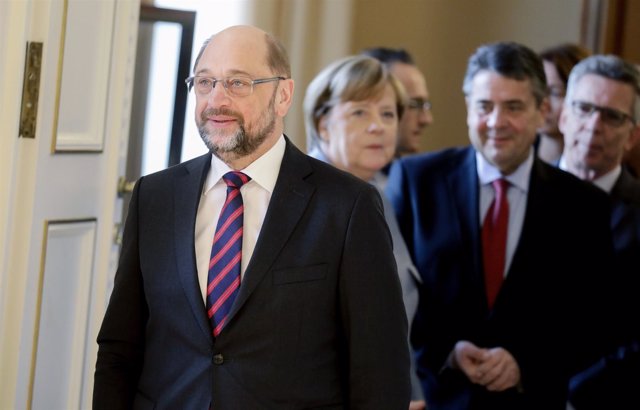 Martin Schulz, Angela Merkel y Sigmar Gabriel