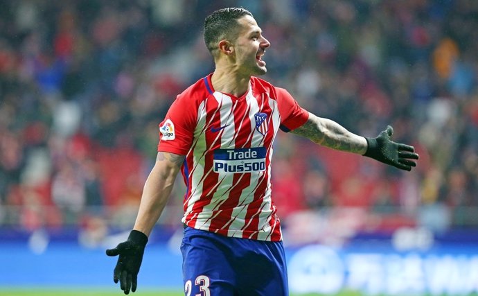 Víctor Machín 'Vitolo' celebra su primer gol con el Atlético de Madrid