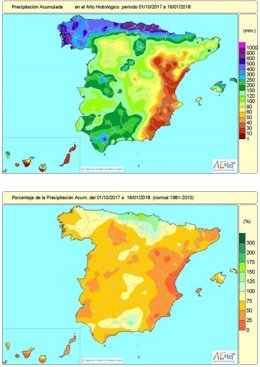 Precipitaciones acumuladas en España hasta el 16 de enero