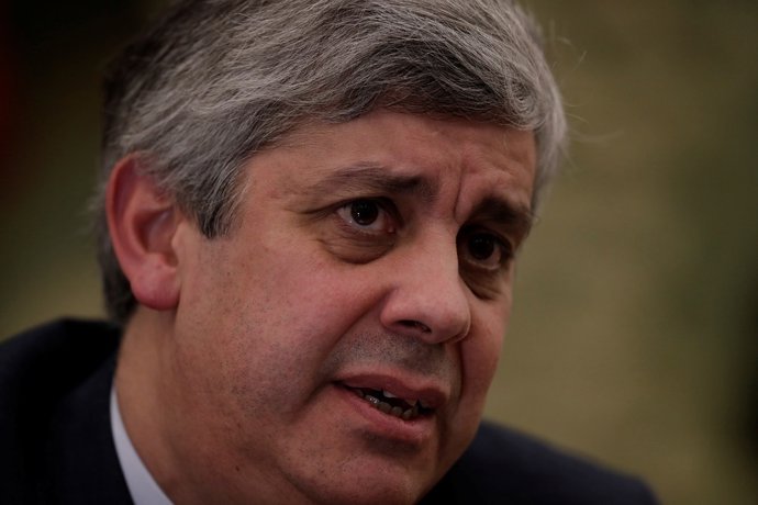 Portugal's Finance Minister Mario Centeno speaks during an interview with Reuter
