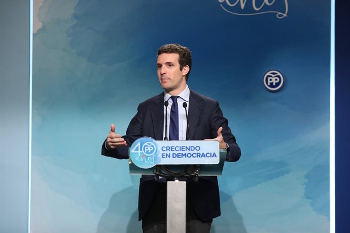 Roda de premsa de Pablo Casado a la seu del PP