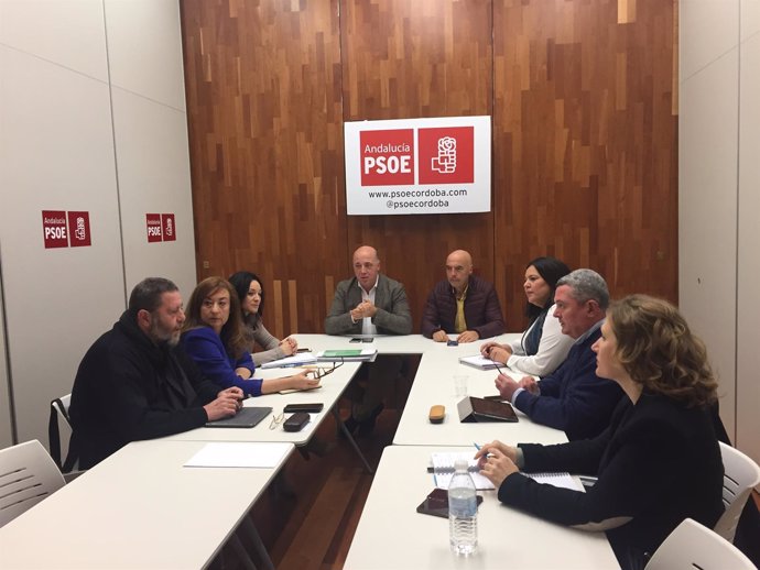 Ruiz y Hurtado, al fondo, durante la reunión del Grupo Parlamentario Socialista