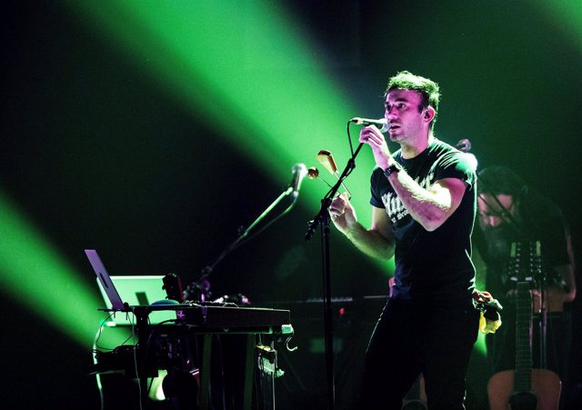 US singer and songwriter Sufjan Stevens performs on stage during a concert in Ha