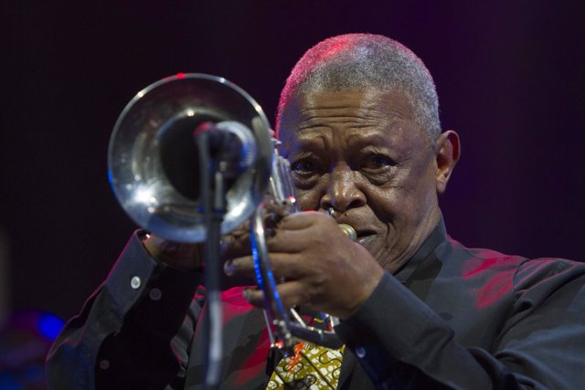 South African jazz trumpeter Hugh Masekela in concert at Torino Jazz Festival (P