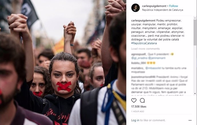 Mensaje de Carles Puigdemont en Instagram