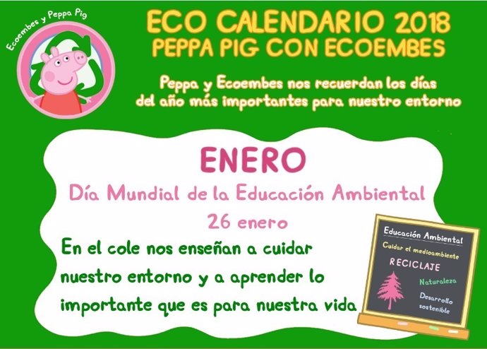 Eco calendario para niños de peppa Pig y Ecoembes