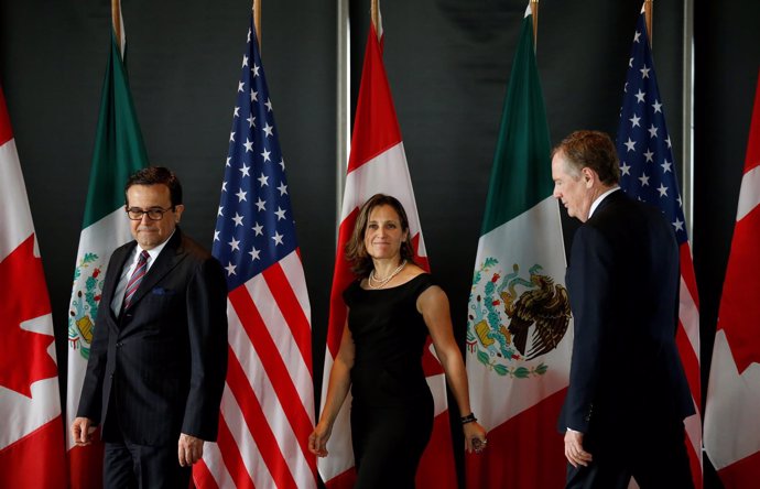 Los negociadores de México, Canadá y Estados Unidos para el NAFTA