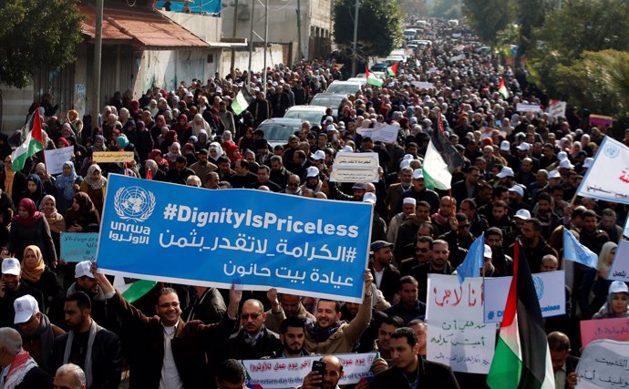 Empleados de la UNRWA en huelga en Gaza
