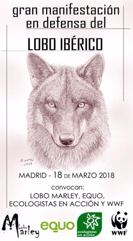 Cartel de la "Gran manifestación en defensa del Lobo Ibérico"