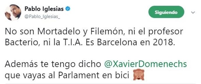 Tuit de Pablo Iglesias, secretari general de Podem, sobre Catalunya