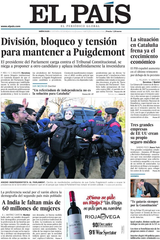 Portada de El País
