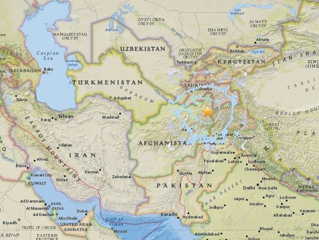 Mapa del terremoto en el norte de Afganistán