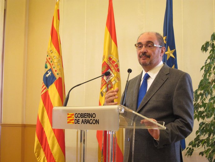 El presidente de Aragón, Javier Lambán, en un acto este lunes en el Pignatelli
