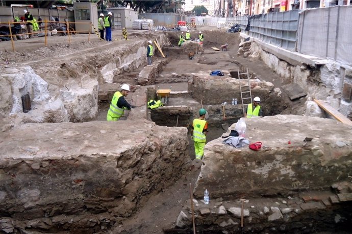 Restos del metro en el centro de Málaga, restos arqueológicos              