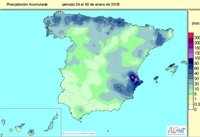 Las lluvias acumuladas desde octubre hasta el 30 de enero siguen sin llegar al valor normal, con un 34% de déficit