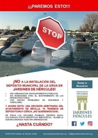 La asociación de vecinos Jardines de Hércules rechaza el traslado del depósito de la grúa al "degradar" la zona