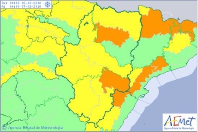 Aviso naranja por nevadas en el centro de Huesca y en el Bajo Aragón