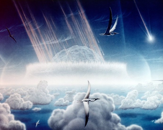 Recreación del impacto del asteroide que formó el cráter de Chicxulub.