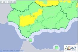 Avisos de nivel amarillo previstos este viernes 9 de febrero en Andalucía