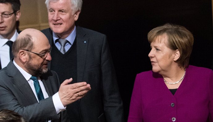 Martin Schulz, Horst Seehofer y Angela Merkel
