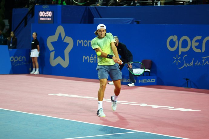 Lucas Pouille of France during the ATP World Tour 250, Open Sud de France, quarter final tennis match against Benoit Paire of France on February 9, 2018 at Sud de France Arena in Perols near Montpellier, France - Photo Patrick Cannaux / DPPI