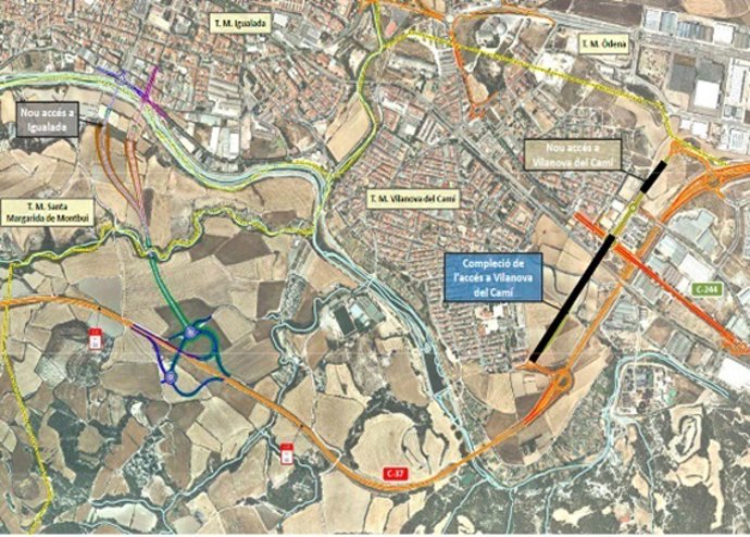 Mapa de les actuacions previstes en la ronda Sud d'Igualada
