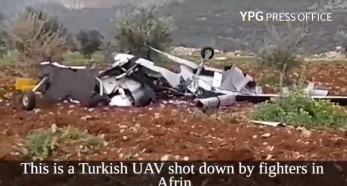 Dron turco derribado en Afrin, Siria