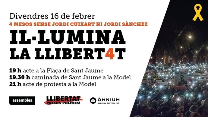 Cartell de la manifestació per Sànchez i Cuixart el 16 de febrer