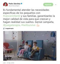 Pedro Sánchez aboga por atender las necesidades específicas de los niños con cáncer para que "hagan realidad sus sueños"