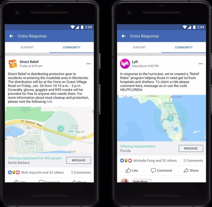 Facebook facilita a organizaciones y empresas ayudar a las personas en crisis