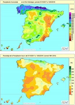 Mapa de lluvias acumuladas en España en al año hidrológico 2017-18