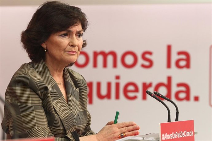 Rueda de prensa en la sede del PSOE de Carmen Calvo