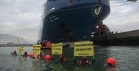 Activistas de Greenpeace protestan en el Puerto de Bilbao contra "el envío ilegal de armamento"