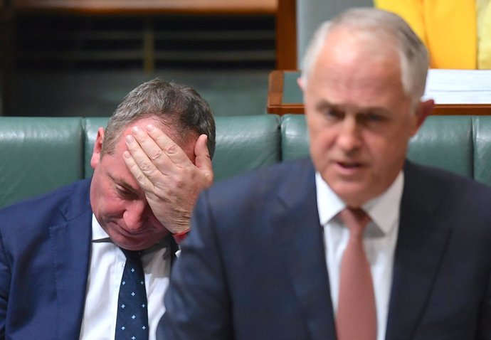 Barnaby Joyce en un momento del discurso parlamentario de Malcom Turnbull