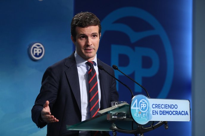 Roda de premsa de Pablo Casado a la seu del PP