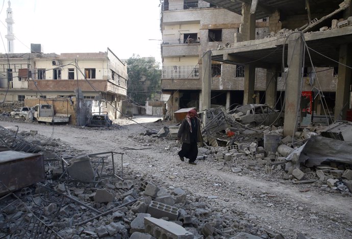 Edificios destruidos por los combates en Hamouriyeh
