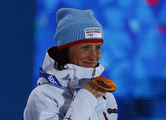 La noruega Marit Bjoergen tras su victoria en esquí de fondo