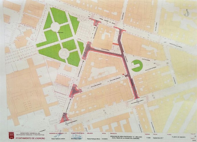 Plano del proyecto de Area Pacificada en la zona oese