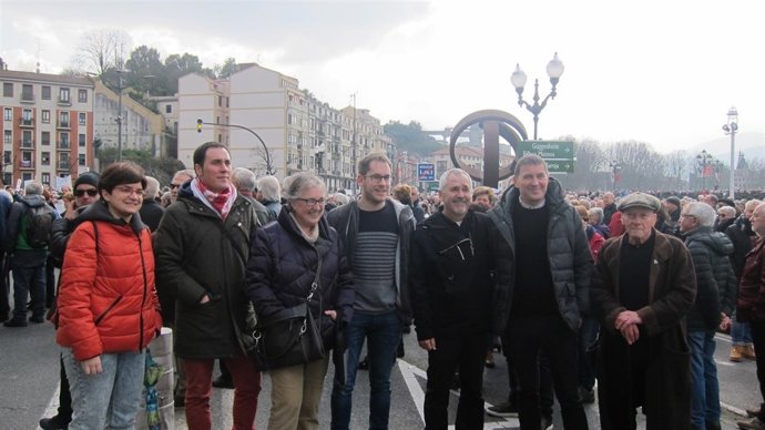 Arnaldo Otegi en la manifestación de pensionistas en Bilbao