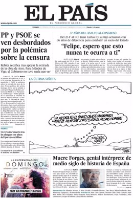 Portada del diario 'El País' con la última viñeta de Forges
