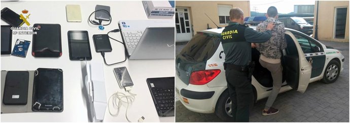 Imagen de los utensilios recuperados y del detenido