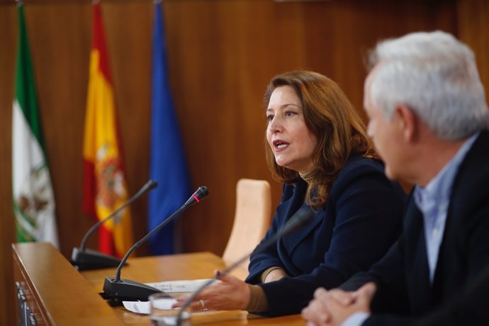 La portavoz parlamentaria del PP-A, Carmen Crespo, en rueda de prensa