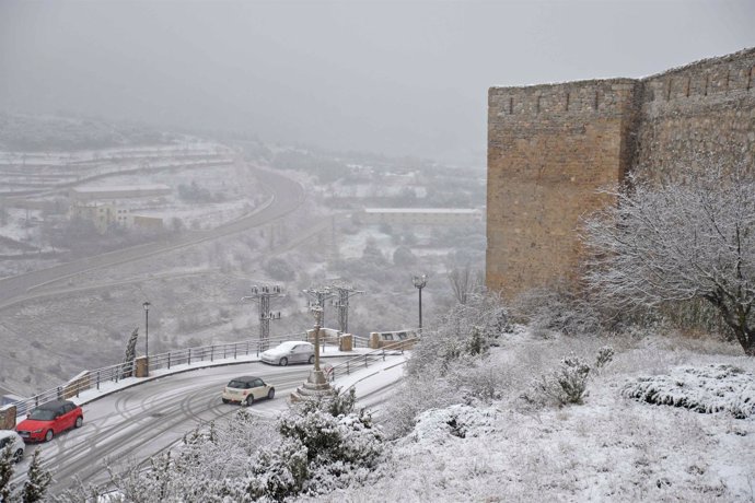 Nieve en Morella en imagen de archivo