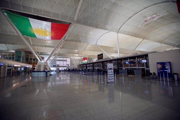 El Aeropuerto Internacional de Erbil (Kurdistán iraquí), vacío de pasajeros