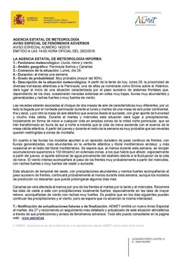 Cuadro explicativo del protocolo de alerta por nieve