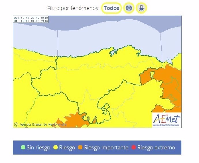 Cantabria, en riesgo por nieve y bajas temperaturas. Miércoles 28 de febrero